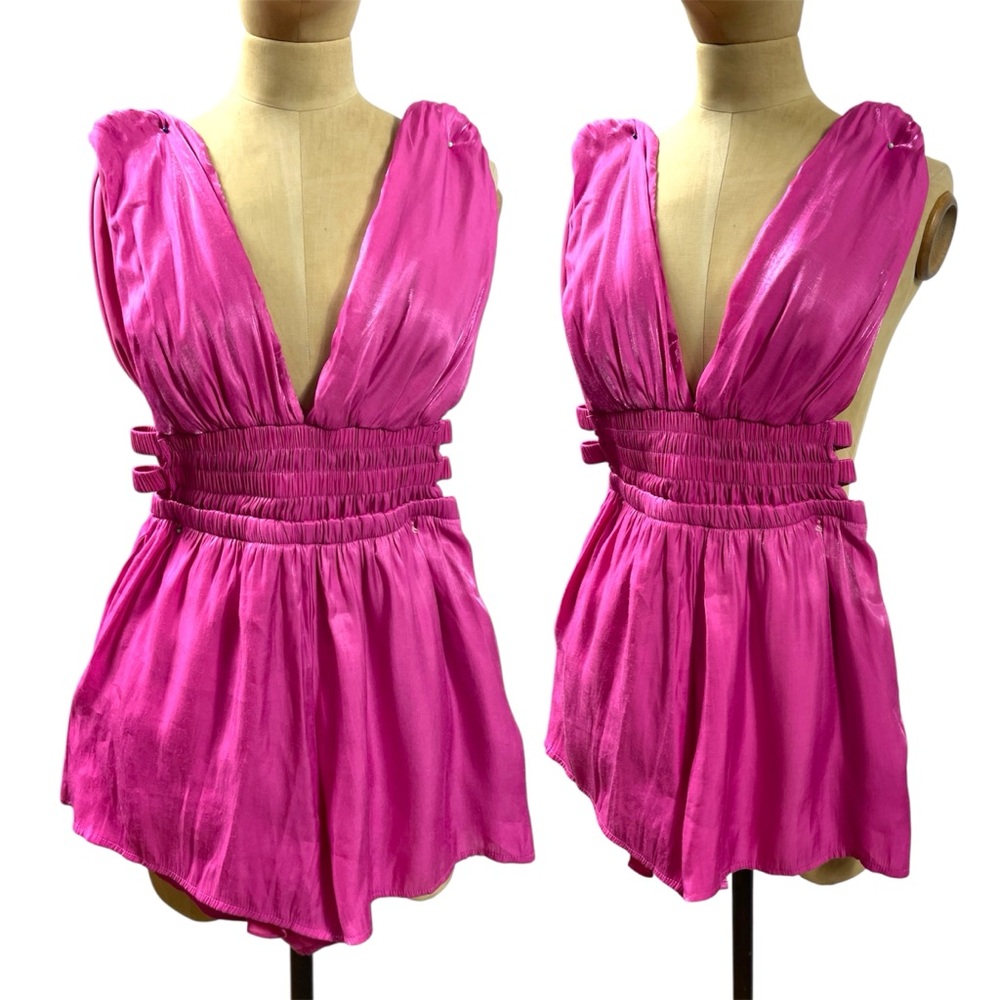 Stilettos Romper Vibrant SM Pink Sleeveless Rave Club Island Barbie Shiny